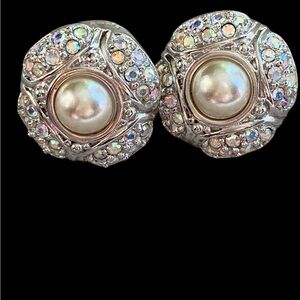 Swarovski Silver and Iridescent Pearl Earrings